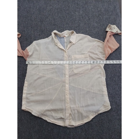 Free People Shirt Womens Small Button Up Colorblock Rainbow Rays Sheer - Picture 8 of 11